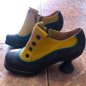 John Fluevog Yellow & Navy Blue Mini Bunny Heels